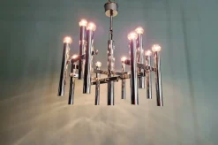 Discount Pamono Large Geometric Chandelier in Chromed Metal by Gaetano Sciolari for Massive, 1970