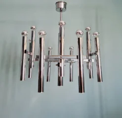 Discount Pamono Large Geometric Chandelier in Chromed Metal by Gaetano Sciolari for Massive, 1970