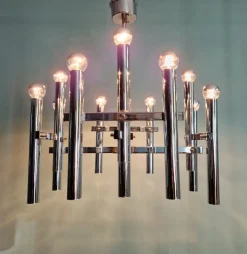 Discount Pamono Large Geometric Chandelier in Chromed Metal by Gaetano Sciolari for Massive, 1970