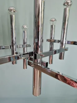 Discount Pamono Large Geometric Chandelier in Chromed Metal by Gaetano Sciolari for Massive, 1970