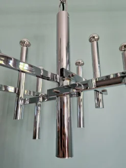 Discount Pamono Large Geometric Chandelier in Chromed Metal by Gaetano Sciolari for Massive, 1970