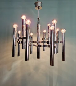 Discount Pamono Large Geometric Chandelier in Chromed Metal by Gaetano Sciolari for Massive, 1970