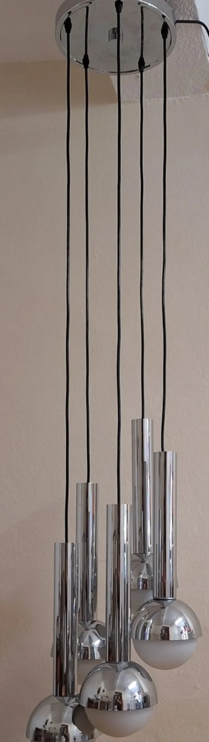New Pamono Large German Chrome-Plated Metal Cascade Lamp with Opaque Glass Shades, 1970s