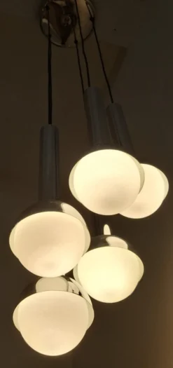 New Pamono Large German Chrome-Plated Metal Cascade Lamp with Opaque Glass Shades, 1970s