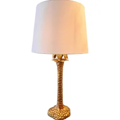 Pamono Large Gilded Ceramic Palm Tree Table Lamp, 1960s