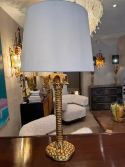 Pamono Large Gilded Ceramic Palm Tree Table Lamp, 1960s