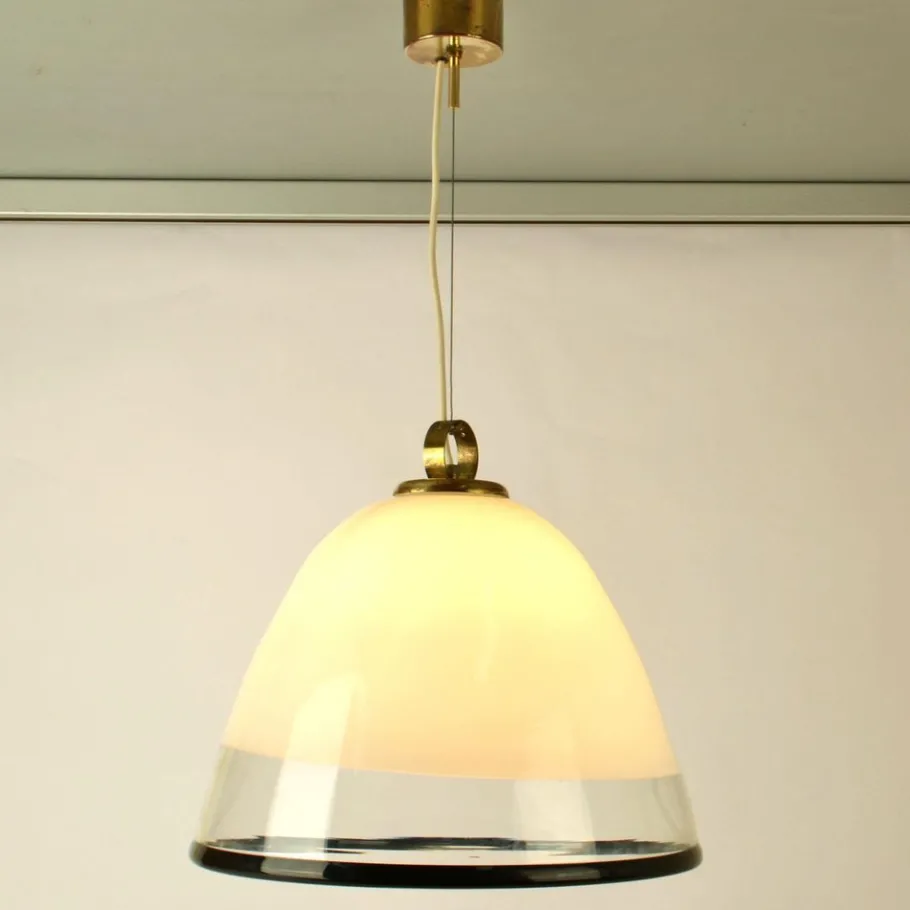 Clearance Pamono Large Glass Bell Shape Pendant Pendant by Renato Toso for Leucos Murano 1960s