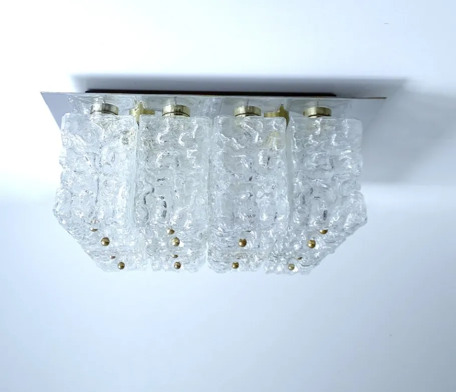 Clearance Pamono Large Glass Ceiling Lamp from Limburg