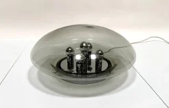 New Pamono Large Glass Dome and Chrome Five-Light Plafoniere Wall Lamp from Limburg Glashütte, 1960s