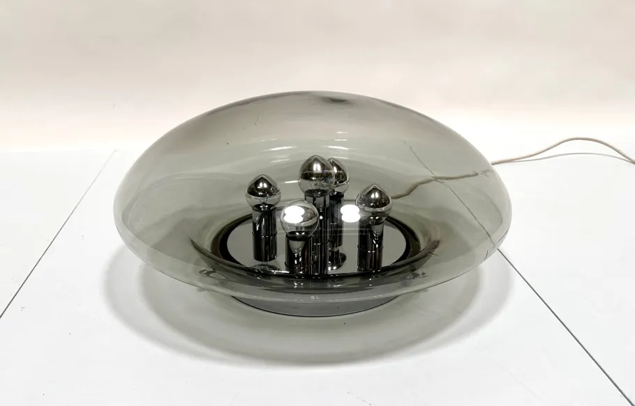 New Pamono Large Glass Dome and Chrome Five-Light Plafoniere Wall Lamp from Limburg Glashütte, 1960s