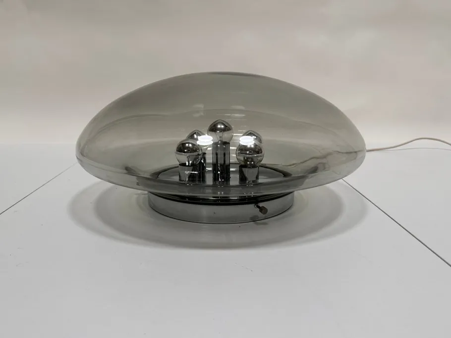 New Pamono Large Glass Dome and Chrome Five-Light Plafoniere Wall Lamp from Limburg Glashütte, 1960s