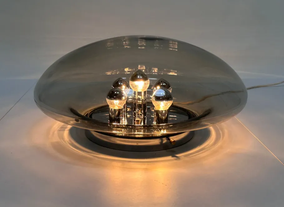 New Pamono Large Glass Dome and Chrome Five-Light Plafoniere Wall Lamp from Limburg Glashütte, 1960s