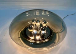 New Pamono Large Glass Dome and Chrome Five-Light Plafoniere Wall Lamp from Limburg Glashütte, 1960s