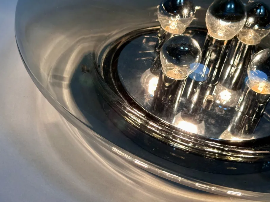 New Pamono Large Glass Dome and Chrome Five-Light Plafoniere Wall Lamp from Limburg Glashütte, 1960s