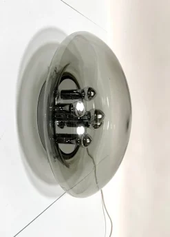 New Pamono Large Glass Dome and Chrome Five-Light Plafoniere Wall Lamp from Limburg Glashütte, 1960s