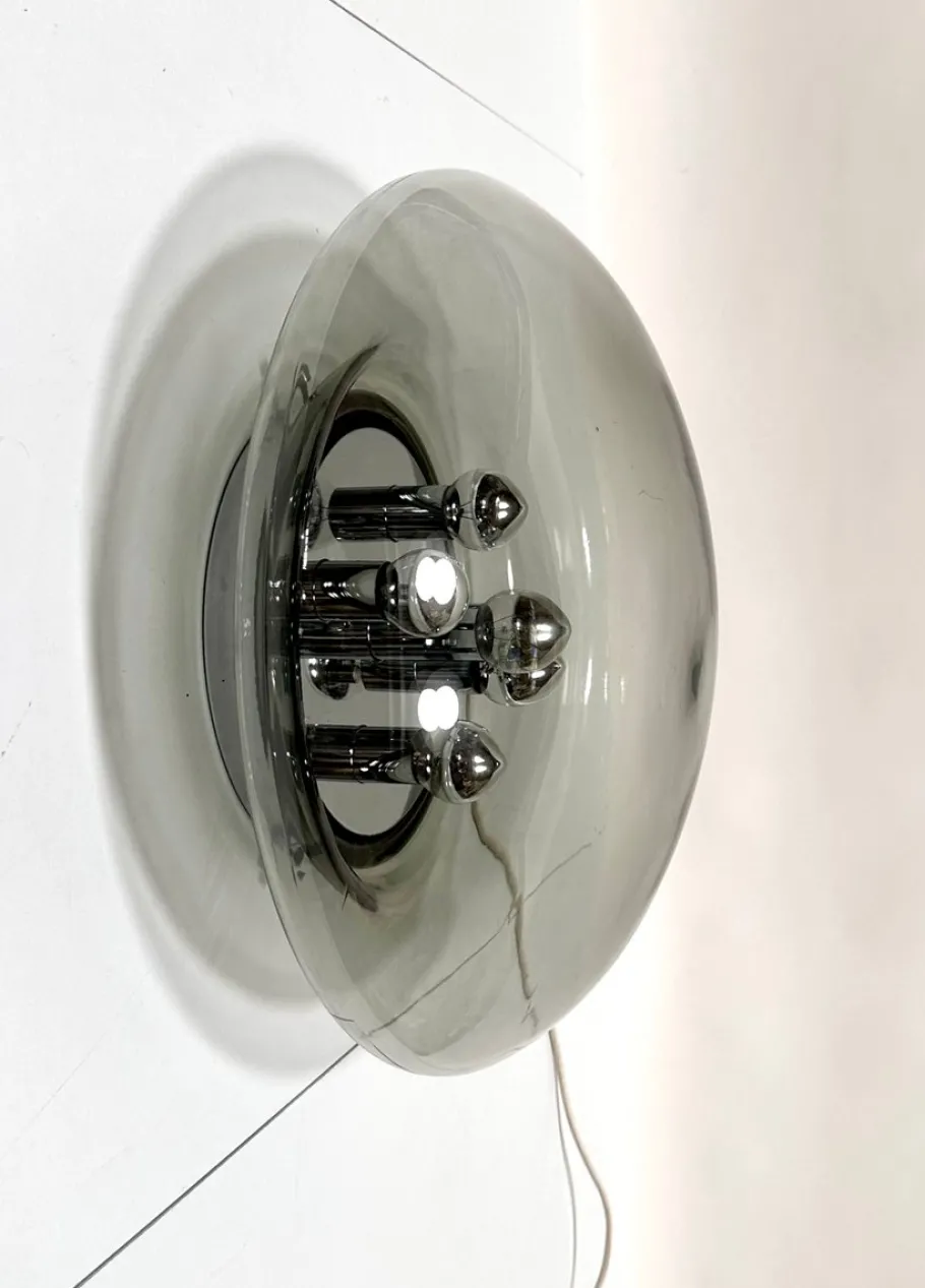 New Pamono Large Glass Dome and Chrome Five-Light Plafoniere Wall Lamp from Limburg Glashütte, 1960s