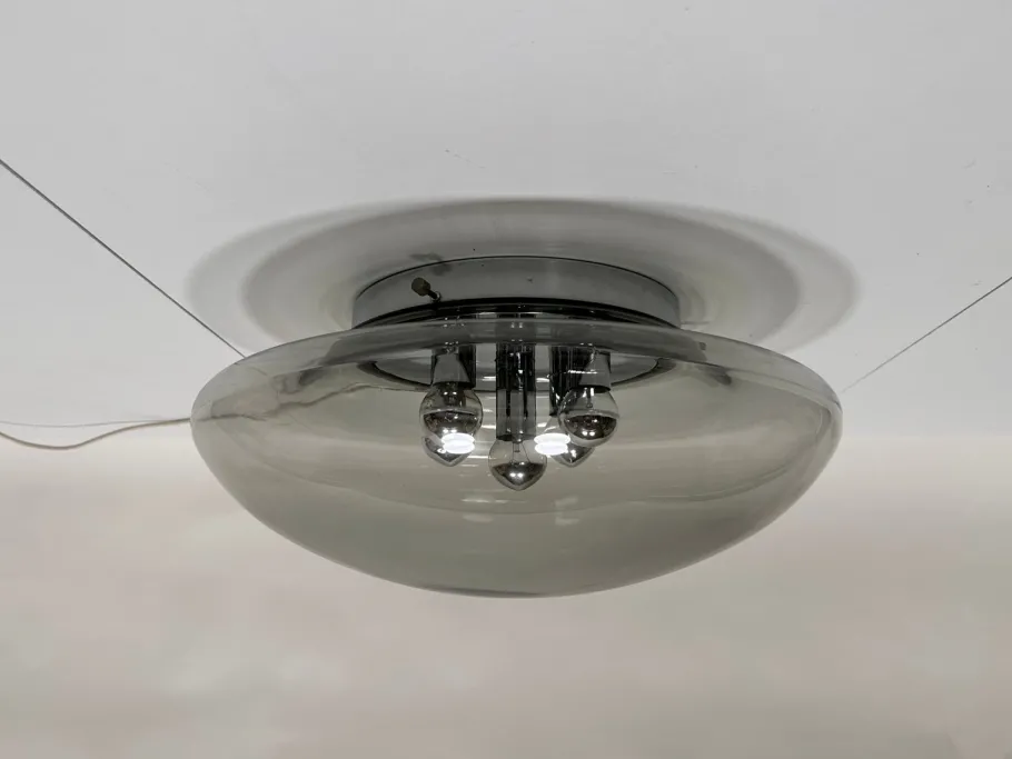 New Pamono Large Glass Dome and Chrome Five-Light Plafoniere Wall Lamp from Limburg Glashütte, 1960s
