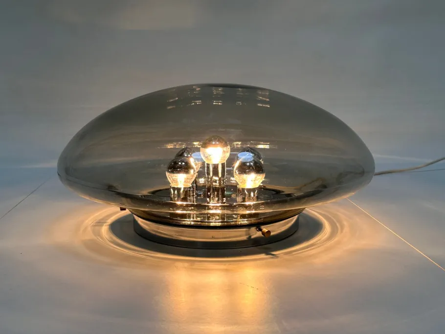 New Pamono Large Glass Dome and Chrome Five-Light Plafoniere Wall Lamp from Limburg Glashütte, 1960s