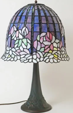 Online Pamono Large Glass Mosaic Table Lamp with Bronze Water Lily Lamp Base in the style of Tiffany