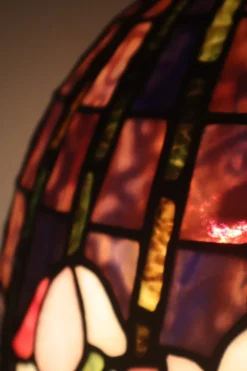 Online Pamono Large Glass Mosaic Table Lamp with Bronze Water Lily Lamp Base in the style of Tiffany