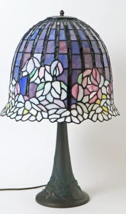 Online Pamono Large Glass Mosaic Table Lamp with Bronze Water Lily Lamp Base in the style of Tiffany