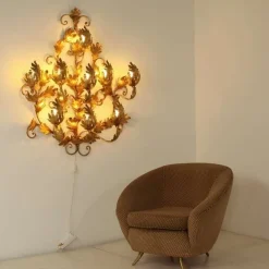 Hot Pamono Large Gold Leaf Wall Light, 1970s