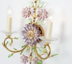 Online Pamono Large Gorgeous Flower Sconces Gilt Faceted Crystal Glass Bagues from Palwa, 1970s, Set of 2