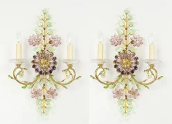 Online Pamono Large Gorgeous Flower Sconces Gilt Faceted Crystal Glass Bagues from Palwa, 1970s, Set of 2