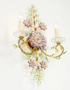 Online Pamono Large Gorgeous Flower Sconces Gilt Faceted Crystal Glass Bagues from Palwa, 1970s, Set of 2