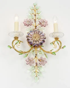 Online Pamono Large Gorgeous Flower Sconces Gilt Faceted Crystal Glass Bagues from Palwa, 1970s, Set of 2