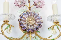 Online Pamono Large Gorgeous Flower Sconces Gilt Faceted Crystal Glass Bagues from Palwa, 1970s, Set of 2