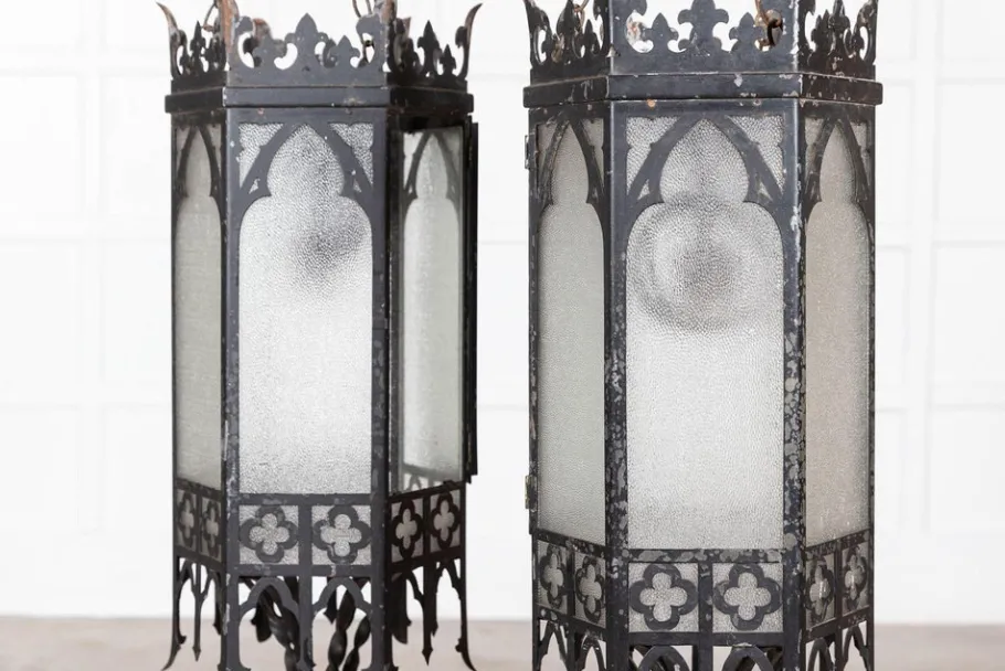 Best Pamono Large Gothic Revival Church Lanterns, 1900s, Set of 2