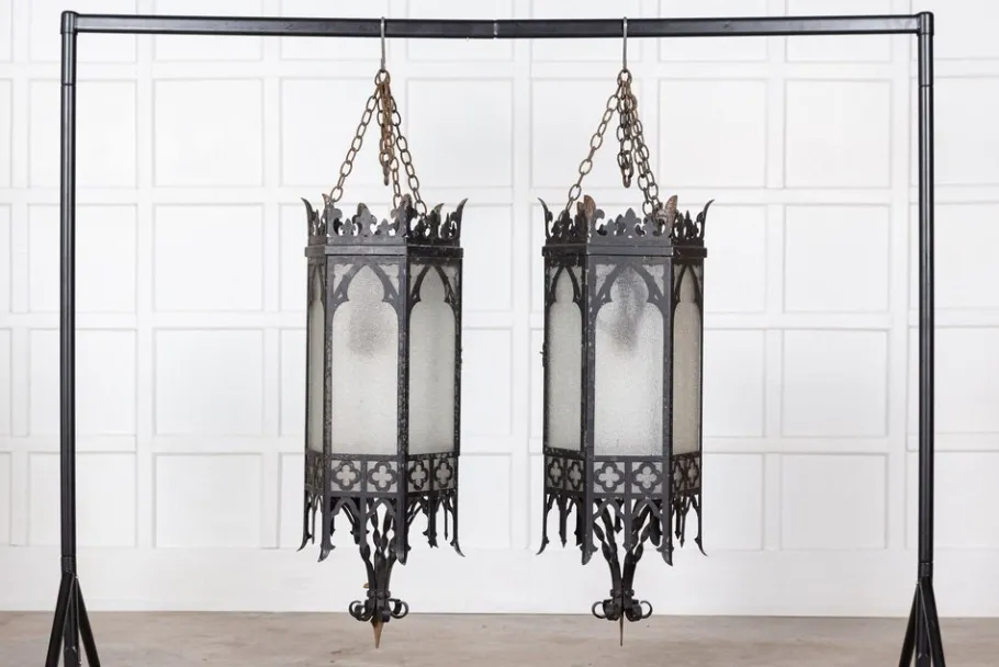 Best Pamono Large Gothic Revival Church Lanterns, 1900s, Set of 2
