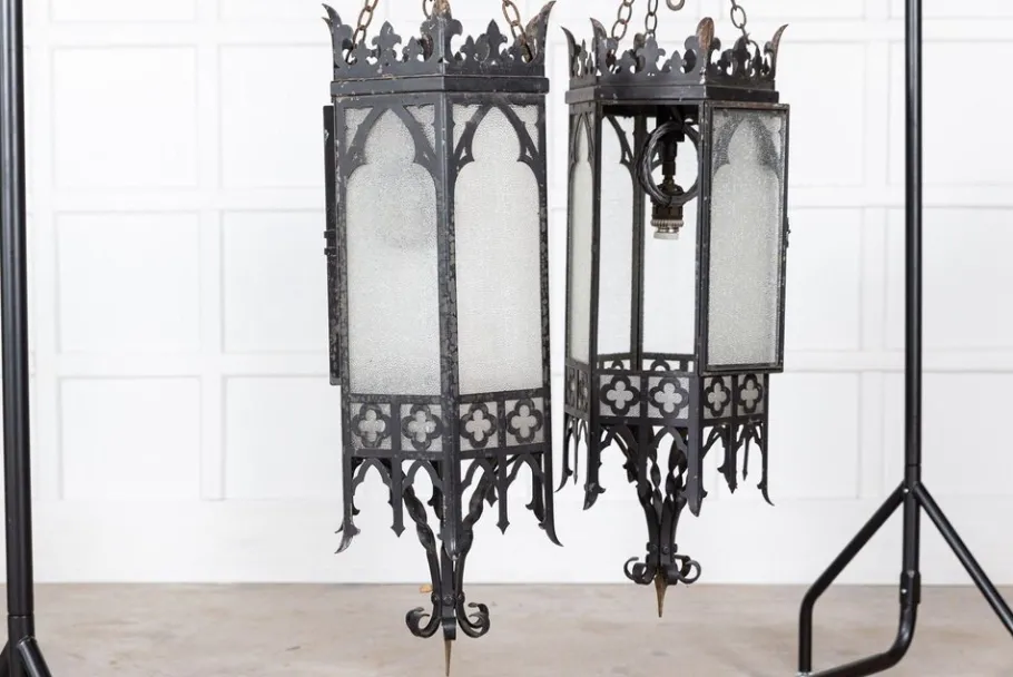 Best Pamono Large Gothic Revival Church Lanterns, 1900s, Set of 2