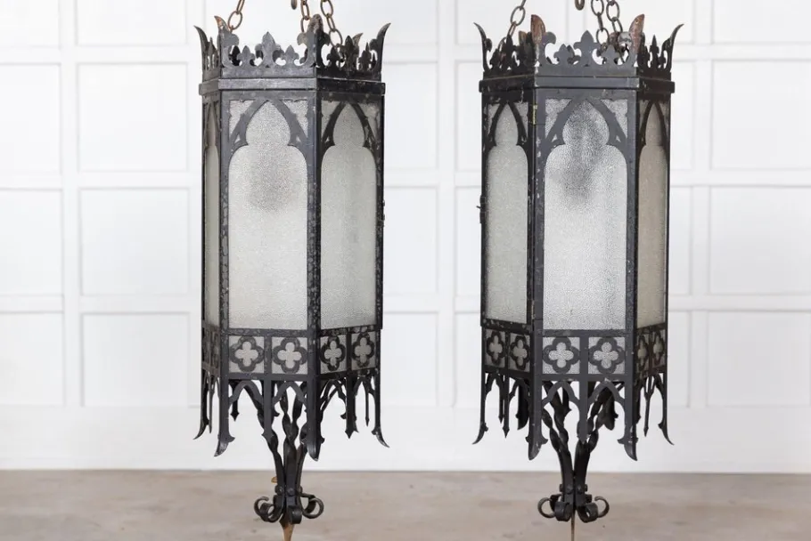 Best Pamono Large Gothic Revival Church Lanterns, 1900s, Set of 2