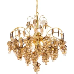 New Pamono Large Grape Chandelier in Gilt Brass attributed to Palwa, Germany, 1970s