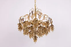 New Pamono Large Grape Chandelier in Gilt Brass attributed to Palwa, Germany, 1970s