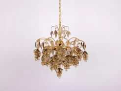 New Pamono Large Grape Chandelier in Gilt Brass attributed to Palwa, Germany, 1970s