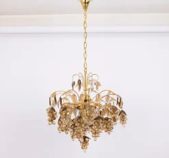 New Pamono Large Grape Chandelier in Gilt Brass attributed to Palwa, Germany, 1970s