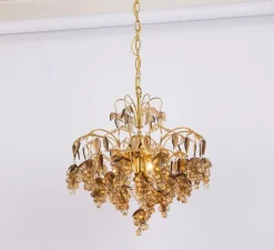 New Pamono Large Grape Chandelier in Gilt Brass attributed to Palwa, Germany, 1970s
