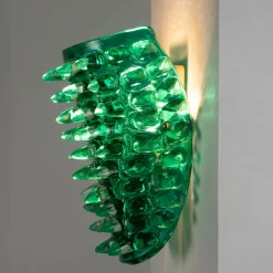 Sale Pamono Large Green Murano Glass Wall Lamps with Spikes and Gold Finish Frames, 1990s, Set of 2