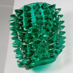 Sale Pamono Large Green Murano Glass Wall Lamps with Spikes and Gold Finish Frames, 1990s, Set of 2