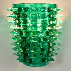 Sale Pamono Large Green Murano Glass Wall Lamps with Spikes and Gold Finish Frames, 1990s, Set of 2