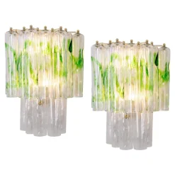 New Pamono Large Green Murano Glass Wall Lamps from Mazzega, Italy, 1970s, Set of 2