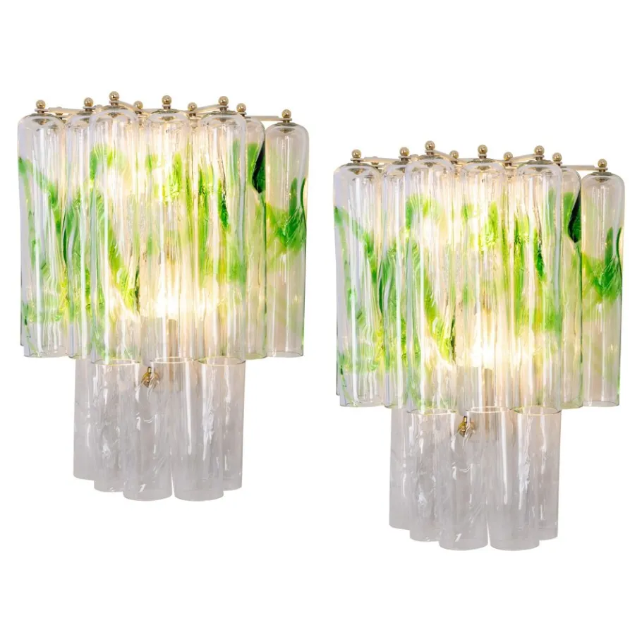 New Pamono Large Green Murano Glass Wall Lamps from Mazzega, Italy, 1970s, Set of 2
