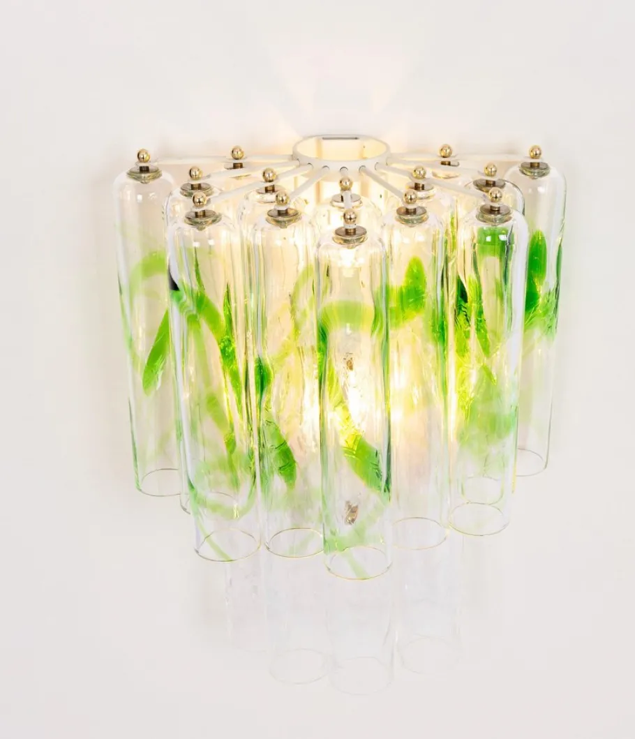 New Pamono Large Green Murano Glass Wall Lamps from Mazzega, Italy, 1970s, Set of 2