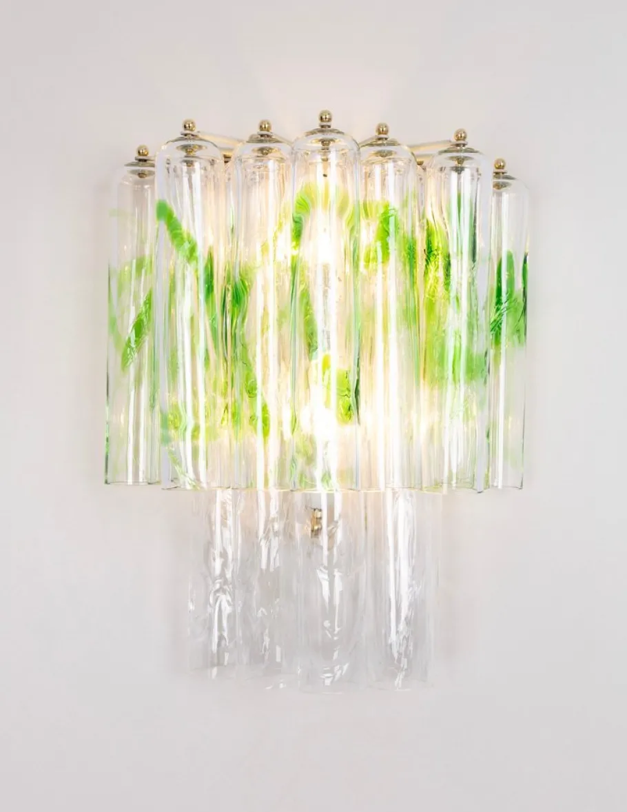 New Pamono Large Green Murano Glass Wall Lamps from Mazzega, Italy, 1970s, Set of 2
