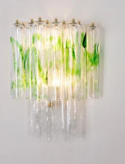 New Pamono Large Green Murano Glass Wall Lamps from Mazzega, Italy, 1970s, Set of 2