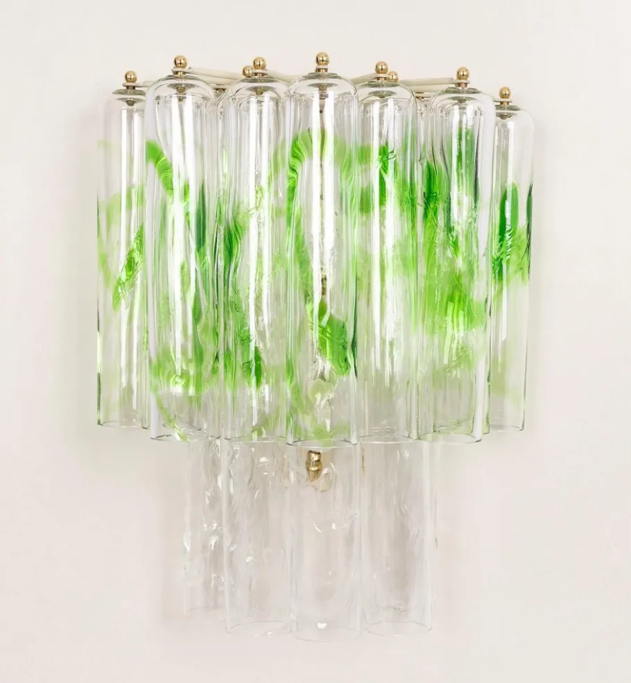 New Pamono Large Green Murano Glass Wall Lamps from Mazzega, Italy, 1970s, Set of 2