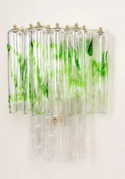 New Pamono Large Green Murano Glass Wall Lamps from Mazzega, Italy, 1970s, Set of 2